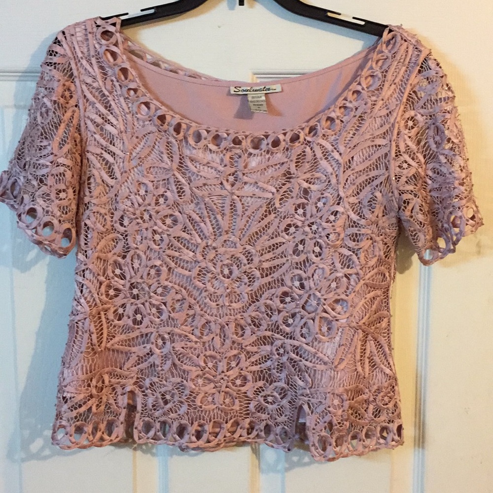 Silk beaded and hand croched top size M